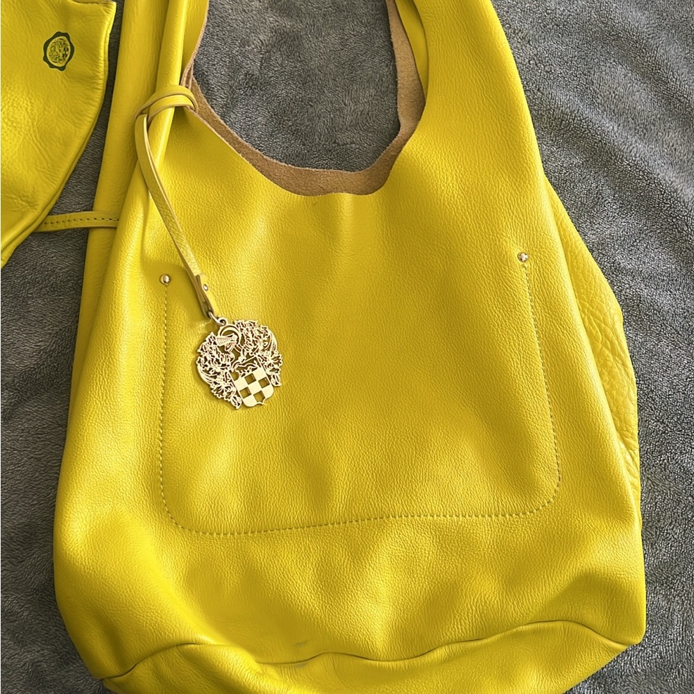 Yellow Leather Hobo Bag with Gold Charm vence camuto